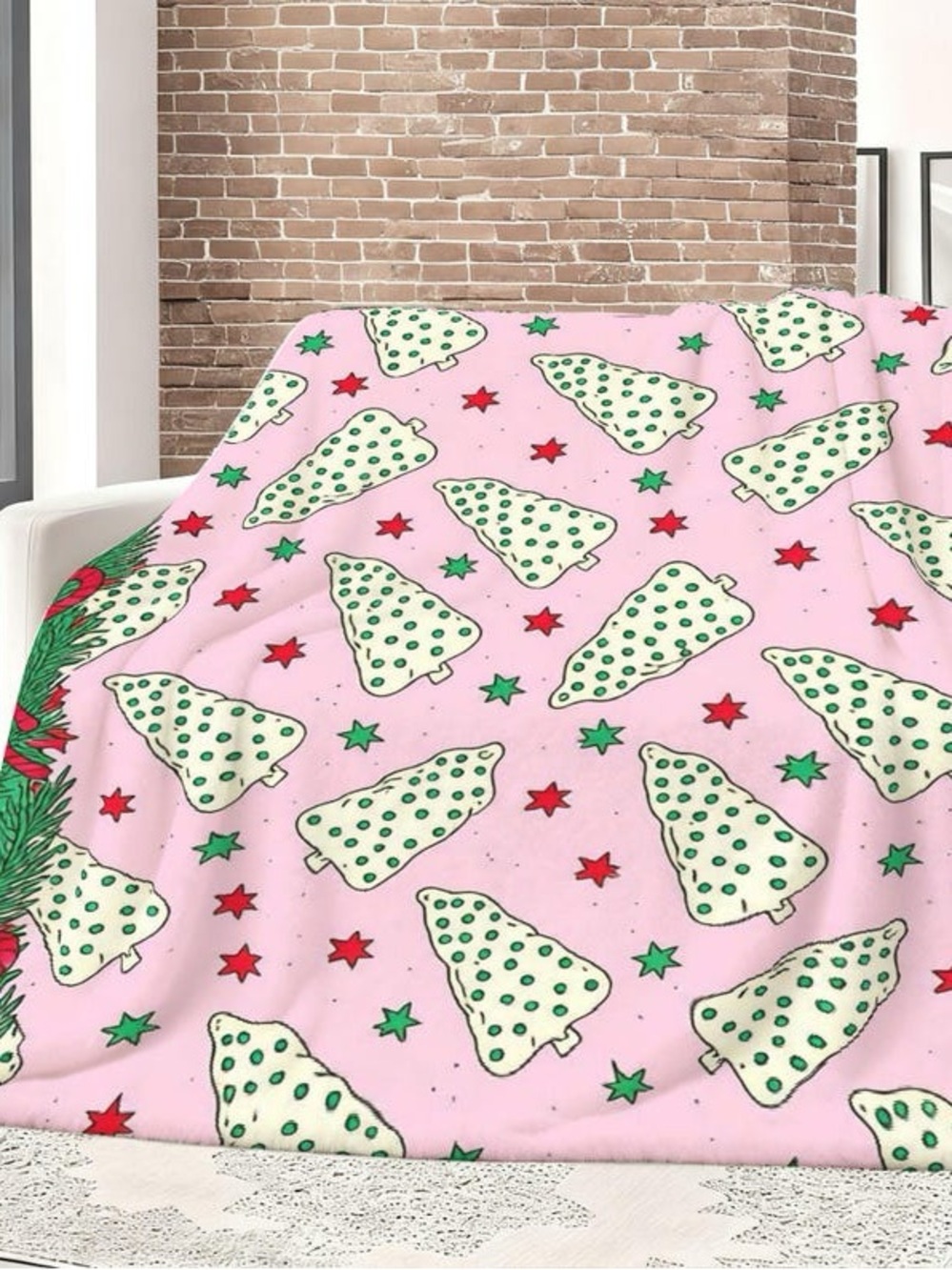 Holiday Pink Christmas Tree Throw Blanket